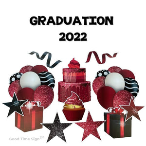 Evansville Yard Card Sign Rental Graduation - Red Sparkle Theme