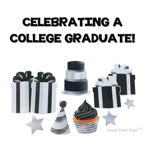 Evansville Yard Card Sign Rental Graduation - Black/White/Silver Theme