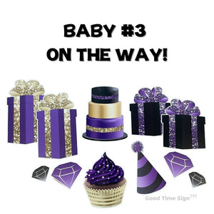Evansville Yard Card Sign Rental Baby Announcement - Purple/Black/Gold Theme