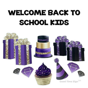 Evansville Yard Card Sign Rental Back To School - Purple/Black/Gold Theme