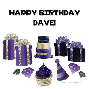 Evansville Yard Card Sign Rental Birthday - Purple/Black/Gold Theme
