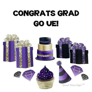 Evansville Yard Card Sign Rental Graduation - Purple/Black/Gold Theme