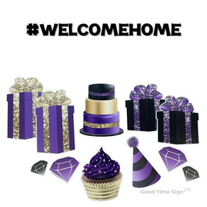 Evansville Yard Card Sign Rental Welcome Home - Purple/Black/Gold Theme