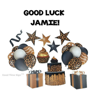 Evansville Yard Card Sign Rental Good Luck - Leopard Print Theme