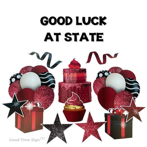 Evansville Yard Card Sign Rental Good Luck - Red Sparkle Theme