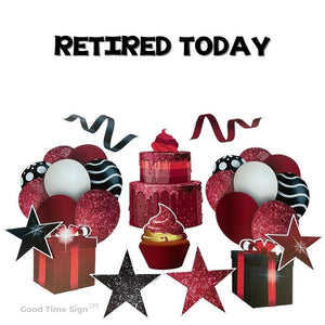 Evansville Yard Card Sign Rental Retirement - Red Sparkle Theme