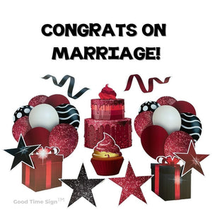 Evansville Yard Card Sign Rental Wedding - Red Sparkle Theme