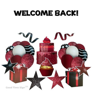 Evansville Yard Card Sign Rental Welcome Home - Red Sparkle Theme