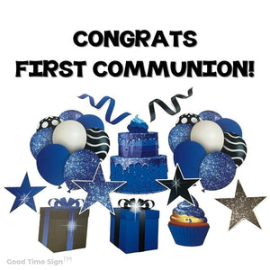 Evansville Yard Card Sign Rental First Communion - Blue Sparkle Theme