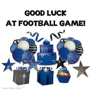 Evansville Yard Card Sign Rental Good Luck - Blue Sparkle Theme