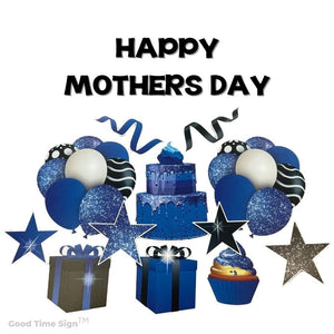 Evansville Yard Card Sign Rental Mothers Day - Blue Sparkle Theme