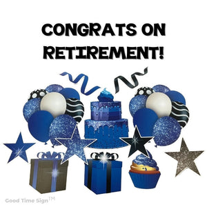Evansville Yard Card Sign Rental Retirement - Blue Sparkle Theme