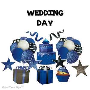Evansville Yard Card Sign Rental Wedding - Blue Sparkle Theme