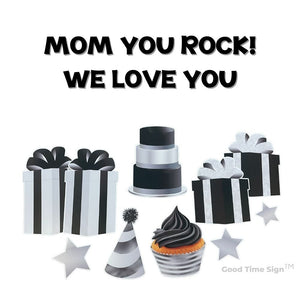 Evansville Yard Card Sign Rental Mothers Day - Black/White/Silver Theme