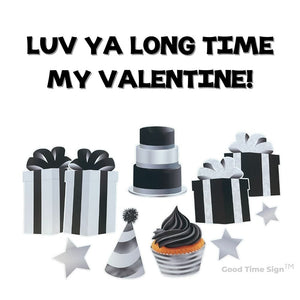 Evansville Yard Card Sign Rental Valentine - Black/White/Silver Theme
