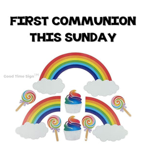 Evansville Yard Card Sign Rental First Communion - Rainbow Joy Theme